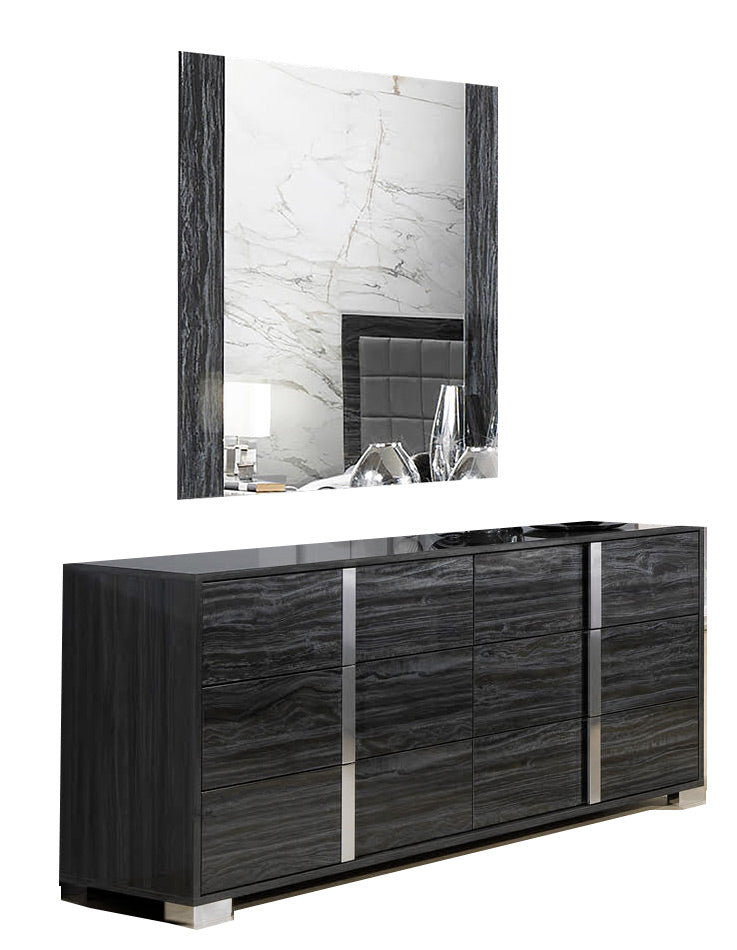 Alice Dresser & Mirror in Glossy Grey