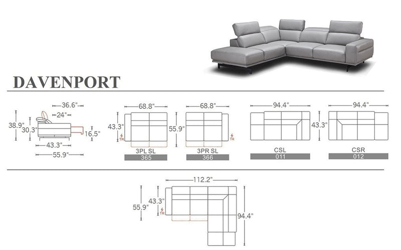 Davenport Modern Sectional in Slate Grey | J&M Furniture